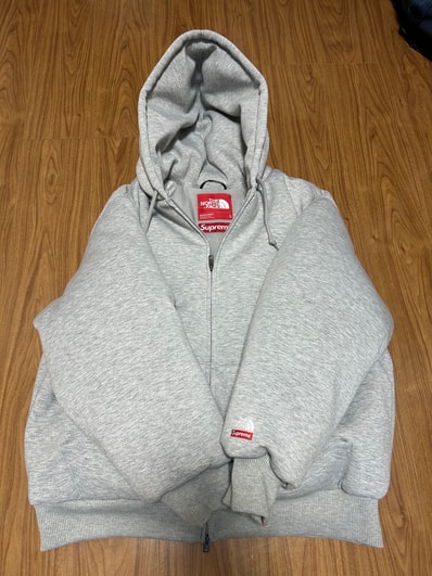 Supreme x The North Face Down Filled Zip Up Hooded Sweatshirt "Heather Grey"