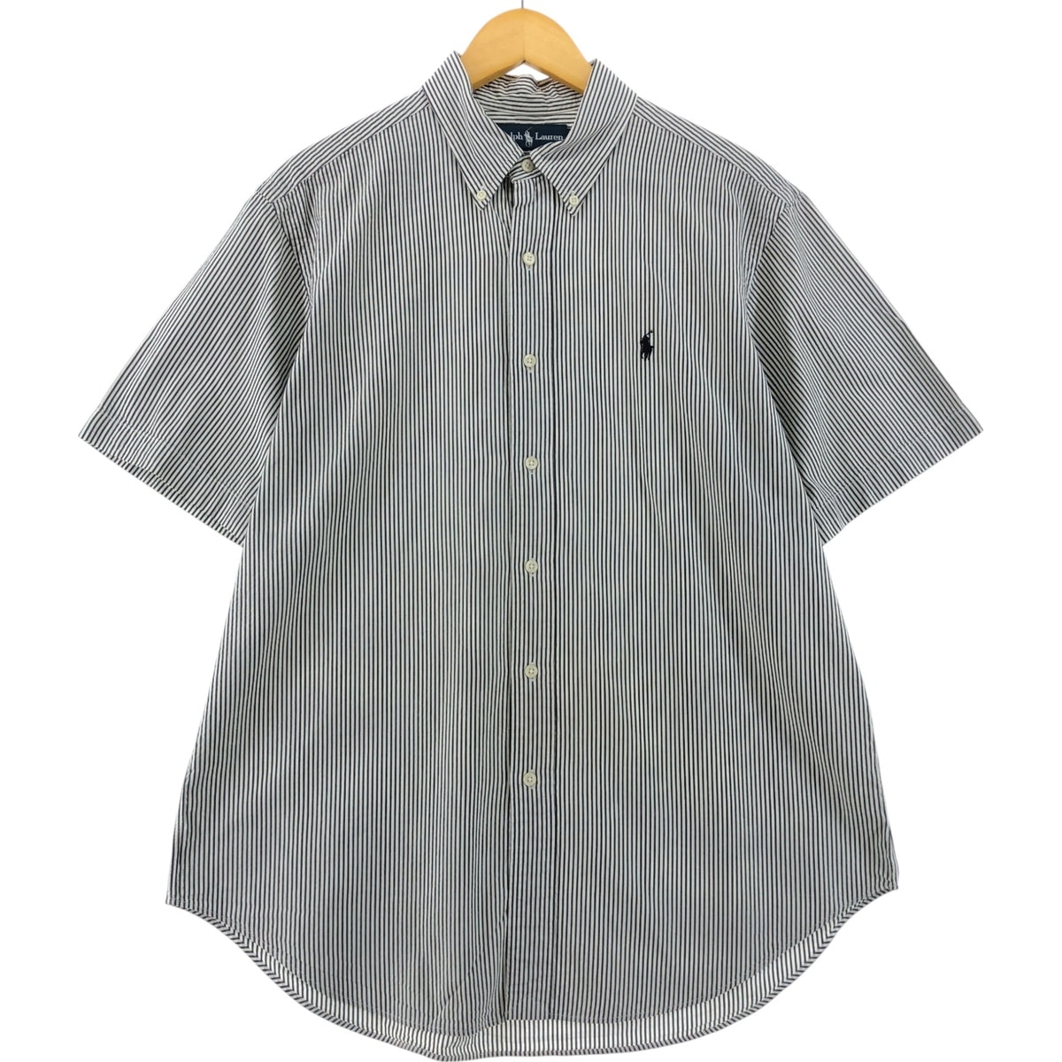 古着 ラルフローレン Ralph Lauren CLASSIC FIT シアサッカー 半袖 ボタンダウン ストライプシャツ メンズL相当/eaa533686