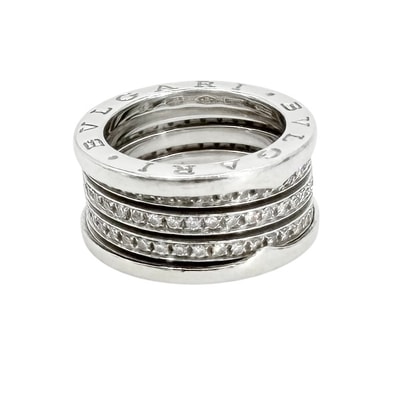BVLGARI ブルガリ 指輪 B-ZERO1 ビーゼロワンリング 18金WG Au750 3バンド ロゴ ジュエリー アクセサリー サイズ53 K18ホワイトゴールド ダイヤモンド 約12号 レディース 約14.0g【中古品】