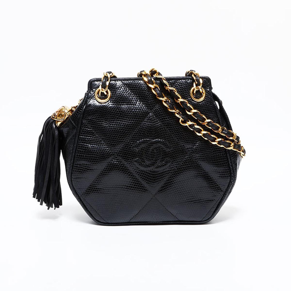 シャネル CHANEL 1番台 1989-1991 リザード チェーン フリンジ ショルダーバッグ【中古】