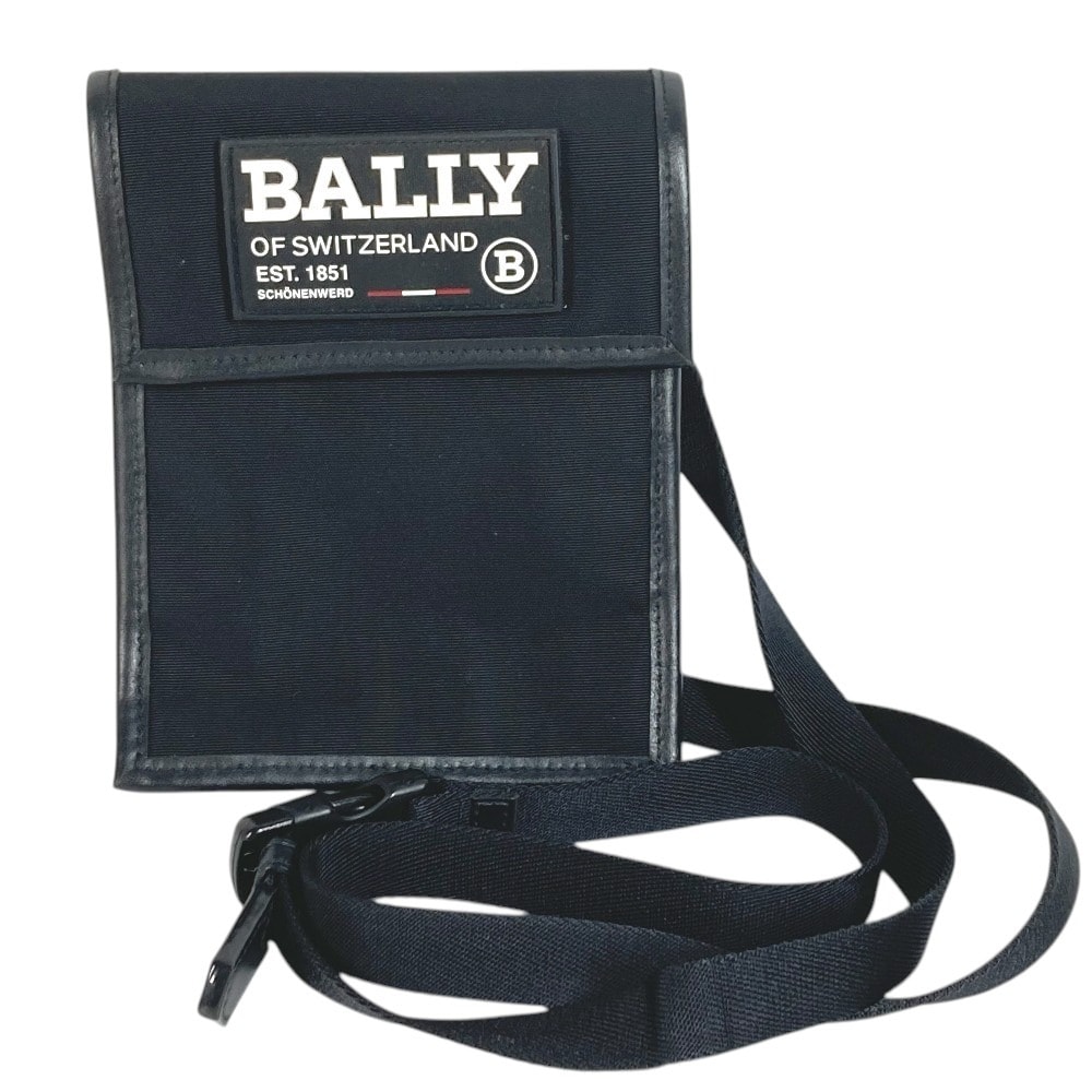 バリー BALLY ロゴ カバン 斜め掛け フラップ ショルダーバッグ ナイロンキャンバス ブラック 美品