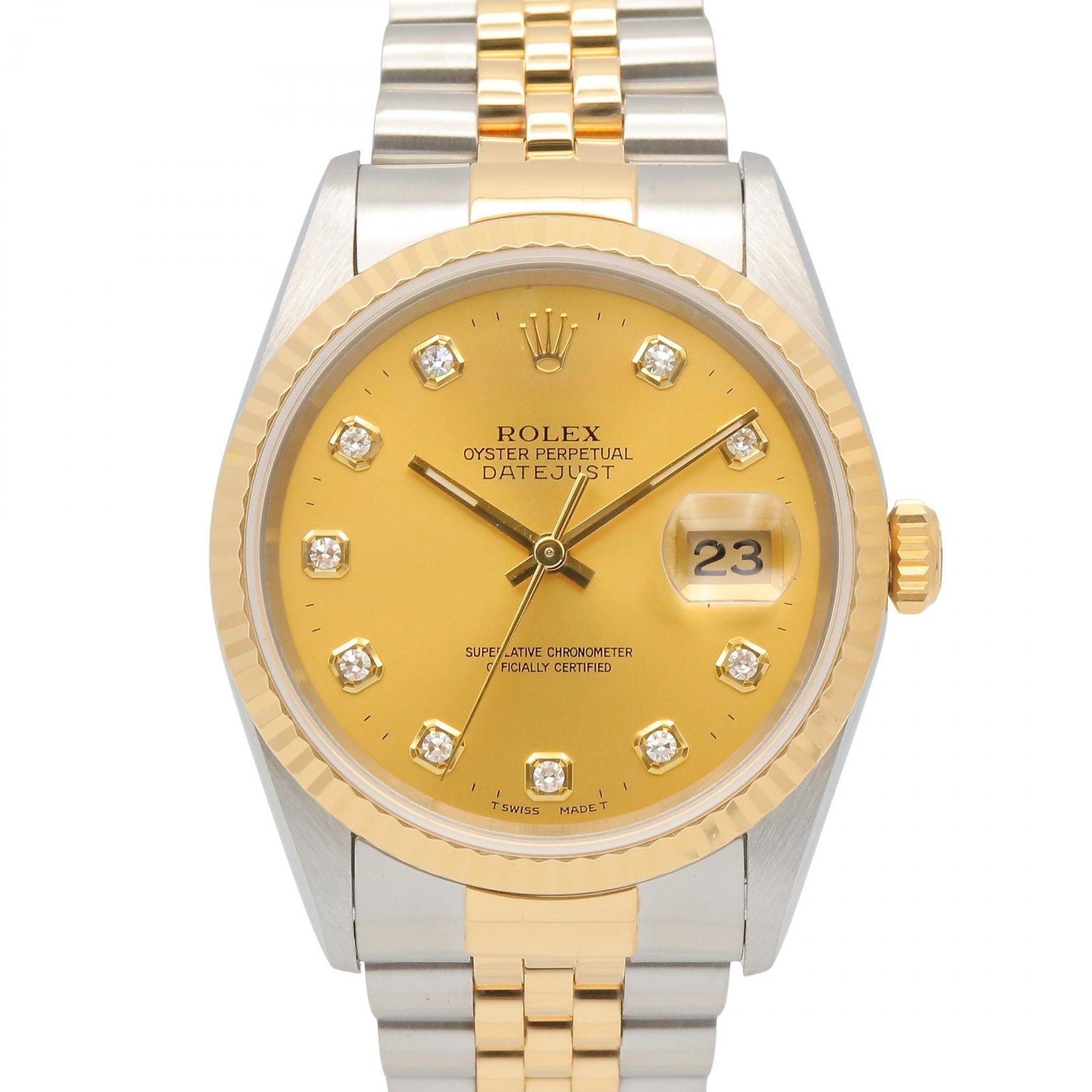 ロレックス ROLEX デイトジャスト 10Pダイヤ W番 腕時計 時計 K18(イエローゴールド) ステンレススチール ダイヤモンド メンズ ゴールド系 16233G 【中古】