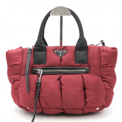 PRADA(プラダ)テスートボンバー ハンドバッグ テスートナイロン レッド ブラック シルバー金具 レディース【中古】