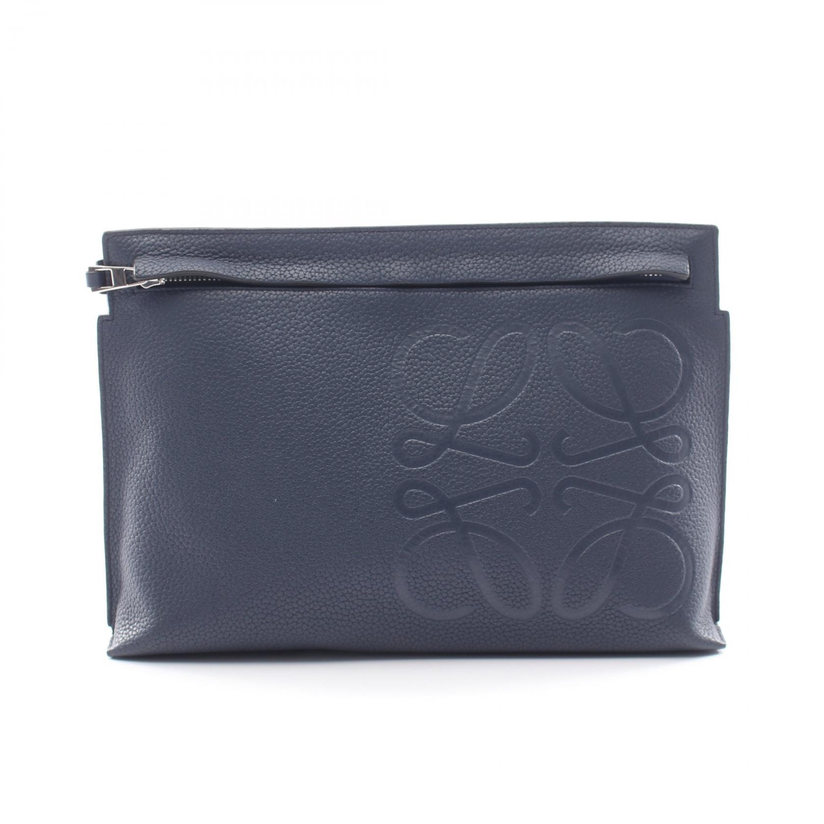 로에베 LOEWE T 파우치 아나그램 세컨드 백 클러치 백 가죽 여성용 네이비 C500W05X1 [중고]
