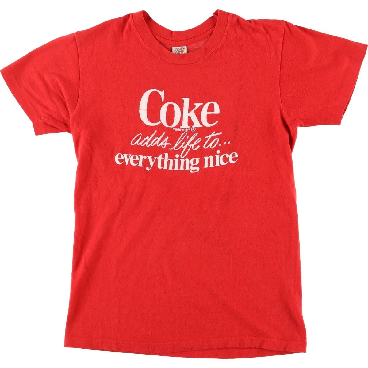 古着 70年代 ヘインズ Hanes 三角タグ COCA-COLA コカコーラ アドバタイジングTシャツ USA製 レディースS相当/eaa532268