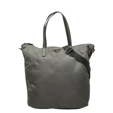 プラダ 三角ロゴプレート ハンドバッグ ショルダーバッグ 2WAY グレー ナイロン サフィアーノレザー レディース PRADA 【中古】