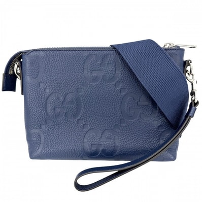 GUCCI グッチ ショルダーバッグ ジャンボGG スモールメッセンジャーバッグ 2WAY セカンドバッグ 肩掛け 斜め掛け クラッチバッグ 761747 レザー ブルー 青 シルバー金具 メンズ【中古品】