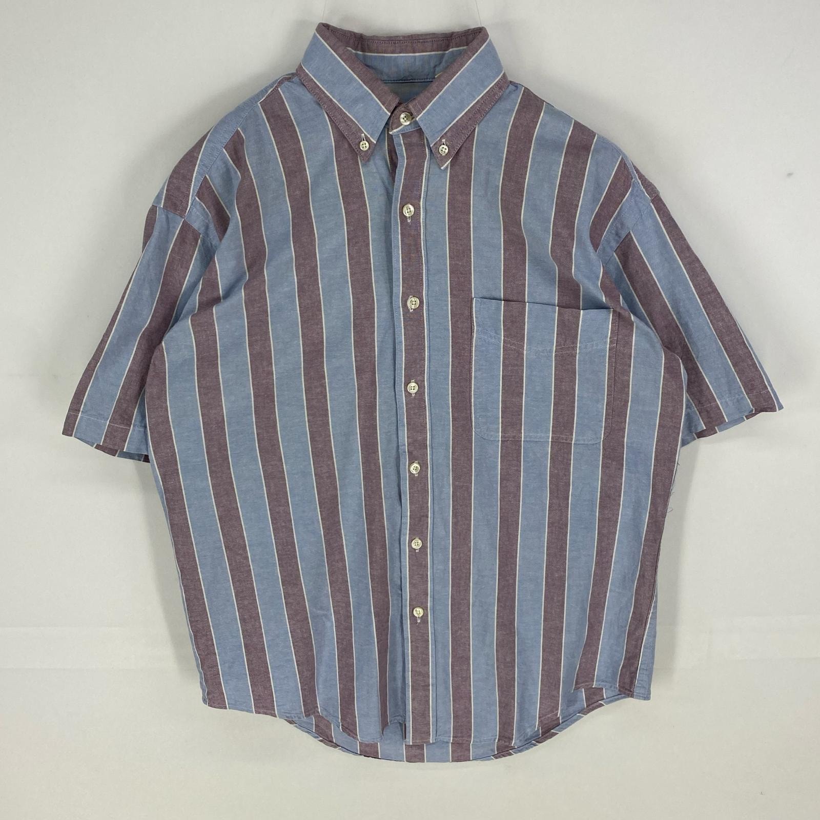 古着 エルエルビーン L.L.Bean 半袖シャツ 胸ポケット ボタンダウン ショートスリーブ アウトドア S  ブルー系 ストライプ メンズ