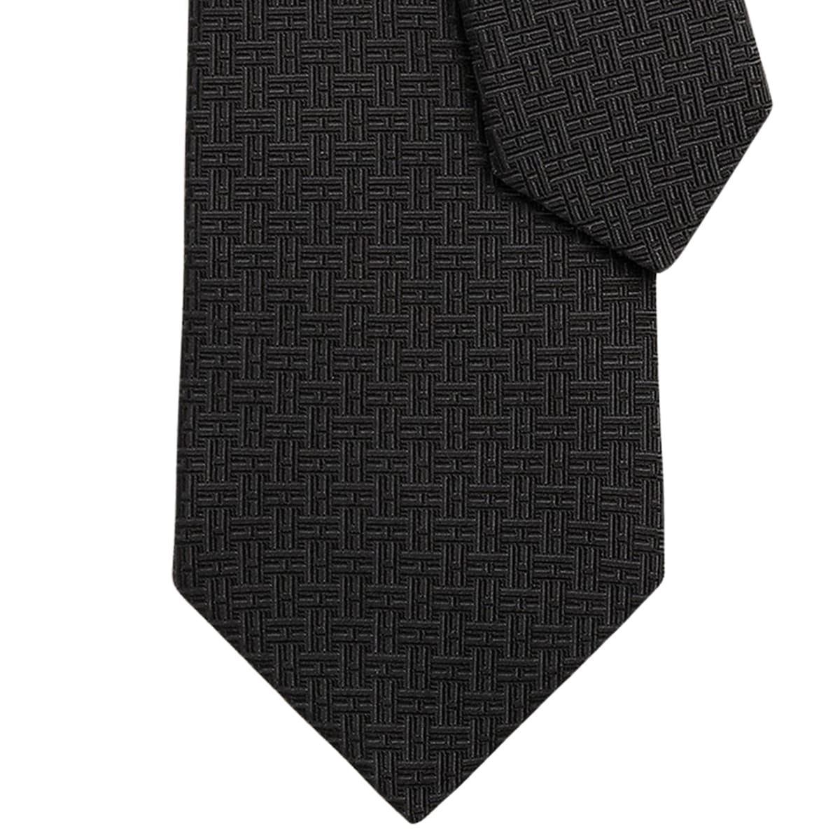HERMES エルメス ネクタイ Hトレフル 黒 (ブラック) シルク100% H659448T 01 新品