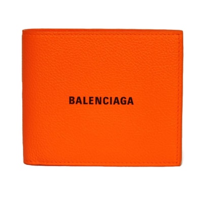 BALENCIAGA バレンシアガ キャッシュ スクエア フォールド ウォレット グレイン カーフ 蛍光 バイフォールド 札入れ カードケース パスケース 新ロゴ ネオンオレンジ 二つ折り財布 594549 2UQ13 7560