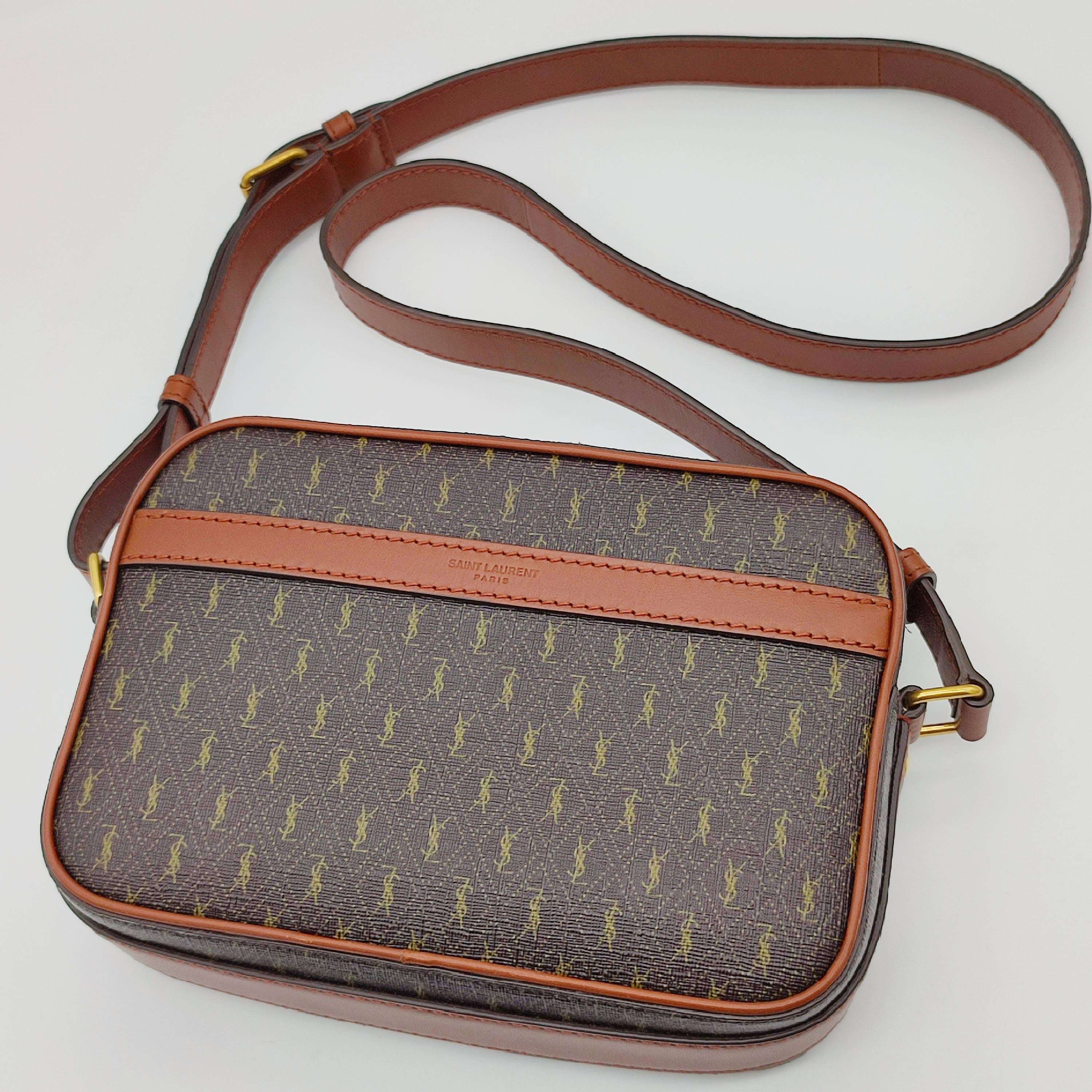 SAINT LAURENT Le Monogramme Camera Bag In Monogram Canvas And Smooth Leather "Chestnut"