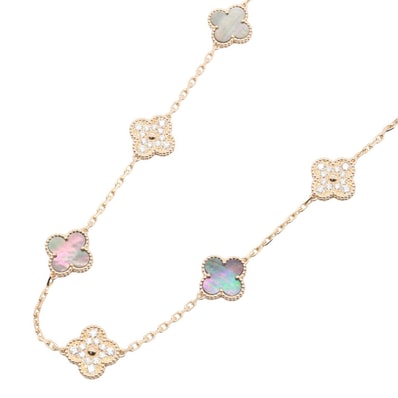 ヴァンクリーフ&アーペル Van Cleef & Arpels ヴィンテージアルハンブラ グレーMOP ダイヤ 20モチーフ ネックレス ジュエリー K18PG(ピンクゴールド) ダイヤモンド マザーオブパール レディース ゴールド系 /