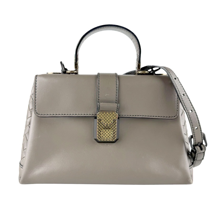 ボッテガヴェネタ BOTTEGAVENETA ハンドバッグ ショルダーバッグ イントレチャート スモール ピアッツァ レザー グレージュ レディース【中古】 z9356