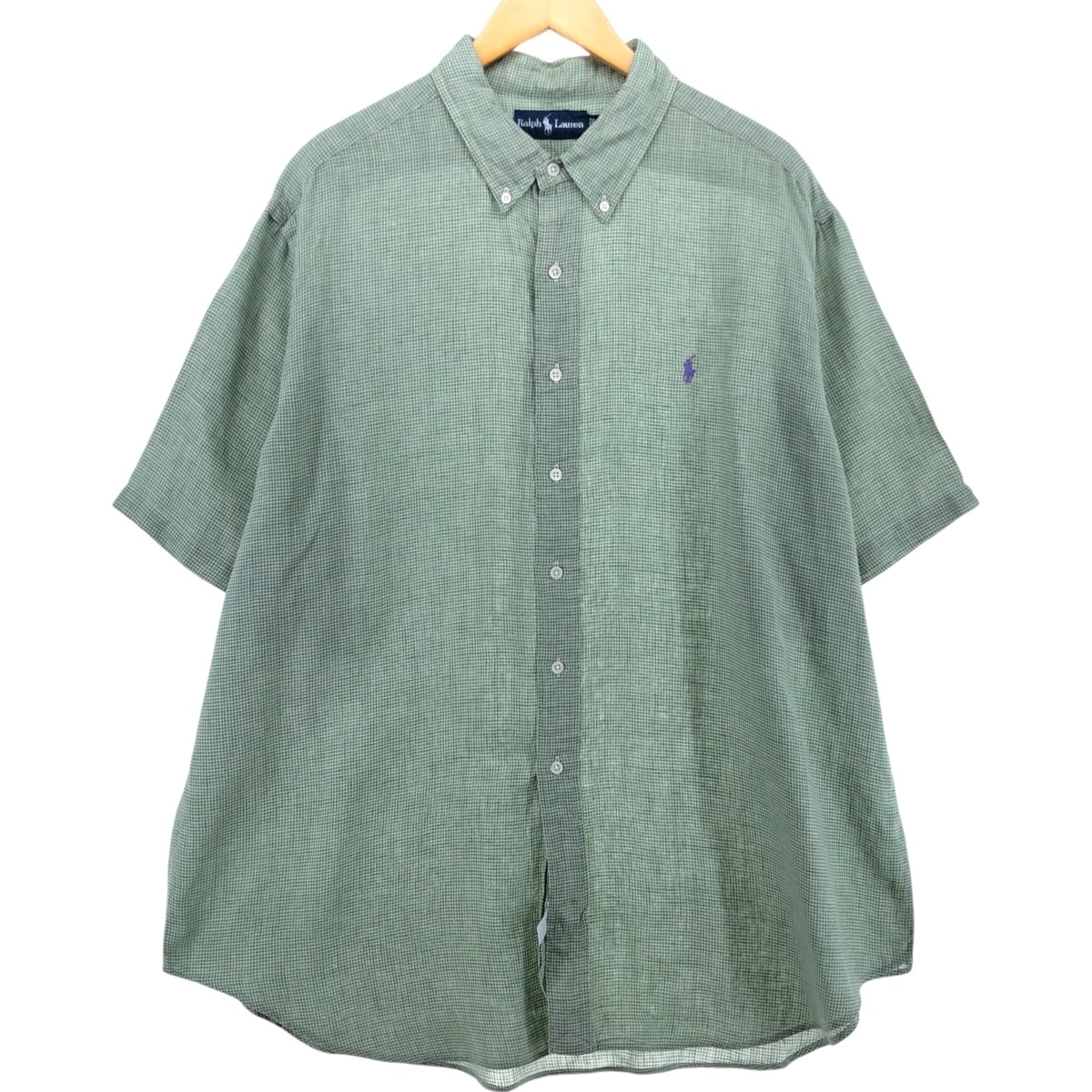 古着 ラルフローレン Ralph Lauren チェック柄 半袖 リネン ボタンダウンシャツ メンズXXL相当/eaa539132