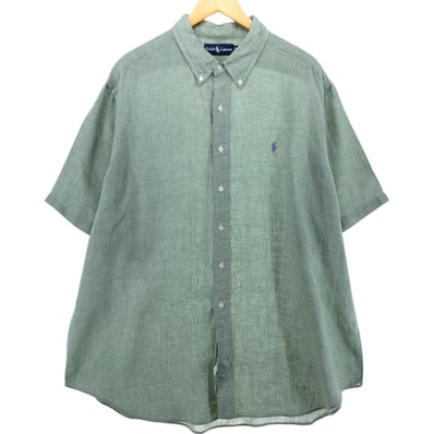 古着 ラルフローレン Ralph Lauren チェック柄 半袖 リネン ボタンダウンシャツ メンズXXL相当/eaa539132