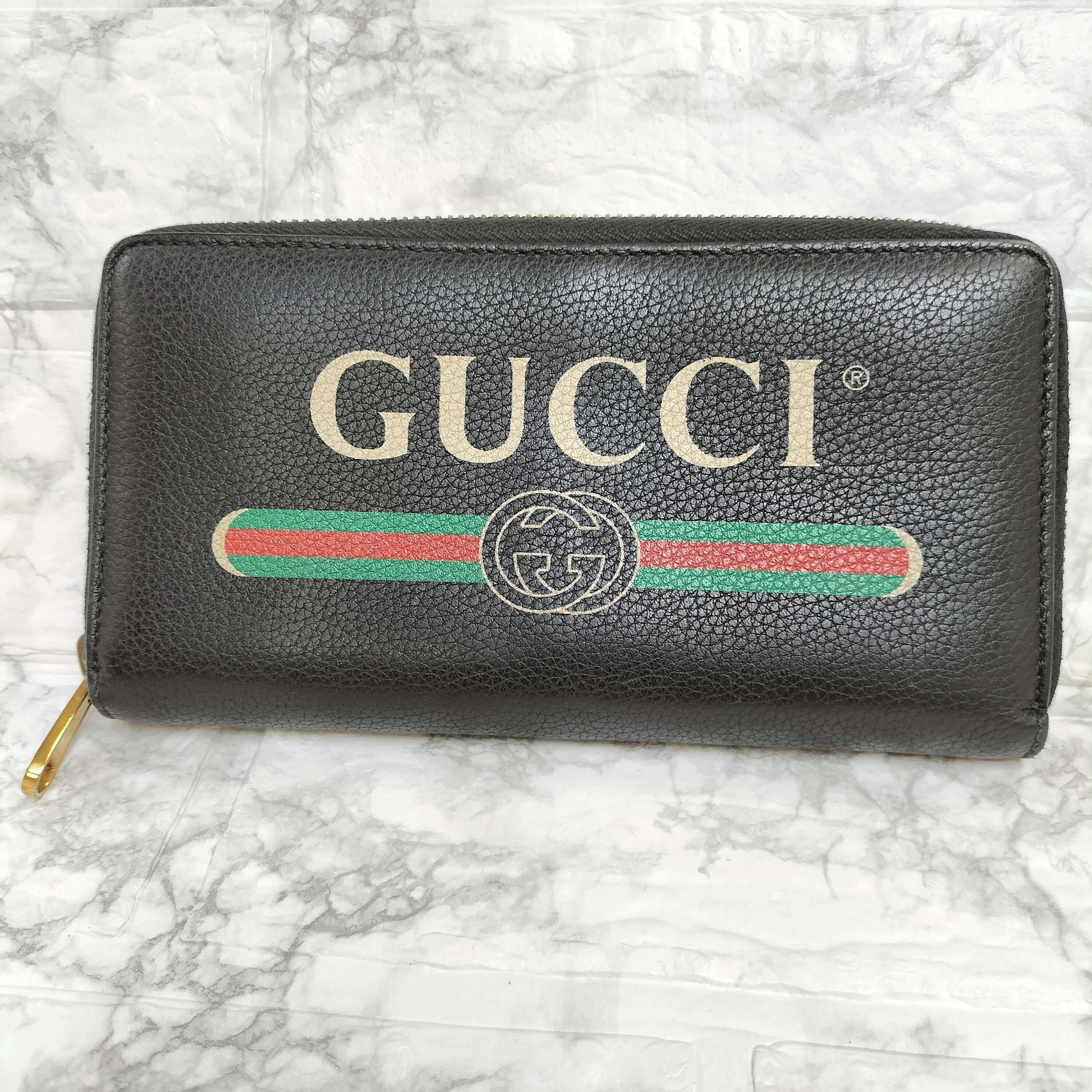 GUCCI Vintage Logo Print Zip Around Wallet "Black"