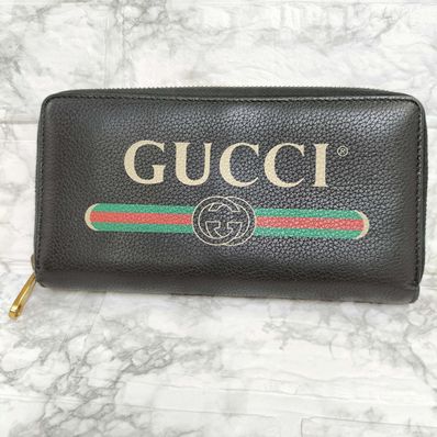 GUCCI Vintage Logo Print Zip Around Wallet "Black"