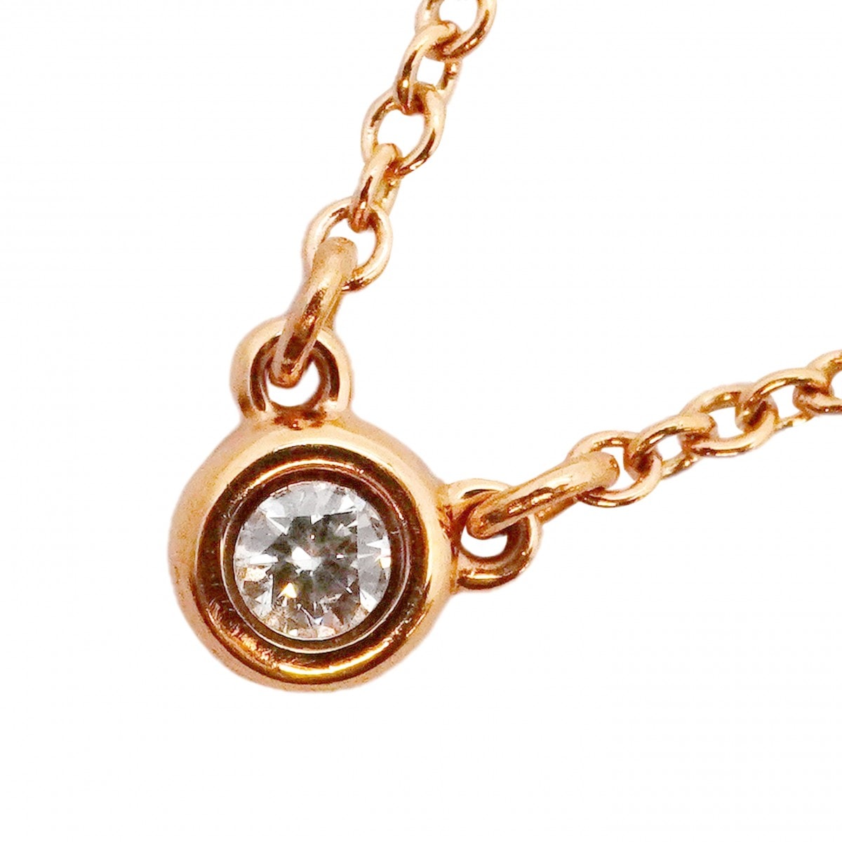 【6jdb0422-30】ティファニー ネックレス バイザヤード 1PD K18PG ピンクゴールド ダイヤモンド【中古】レディース