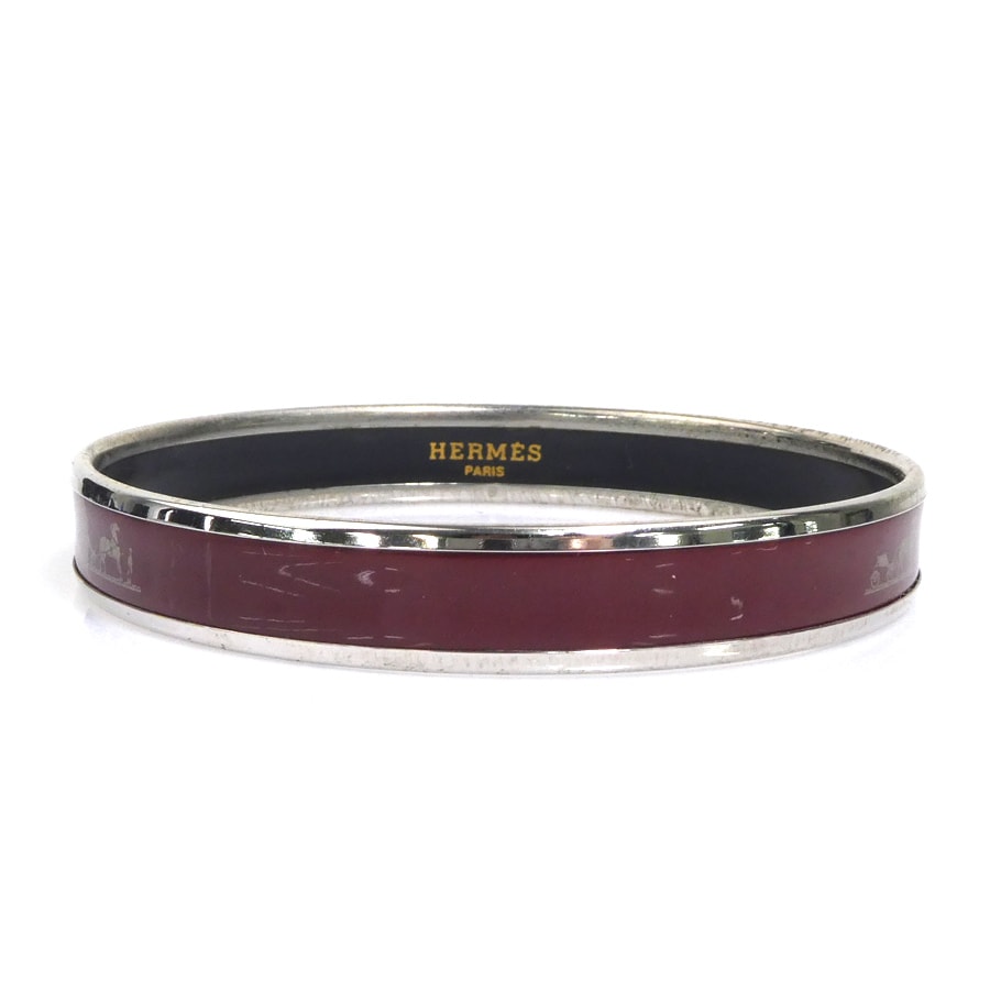 エルメス HERMES バングル ブレスレット エマイユPM エナメル/メタル レッド/シルバー レディース【中古】 56903k
