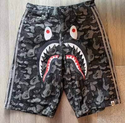 A BATHING APE x adidas Camo Jacquard Shark Denim Jorts "Black"