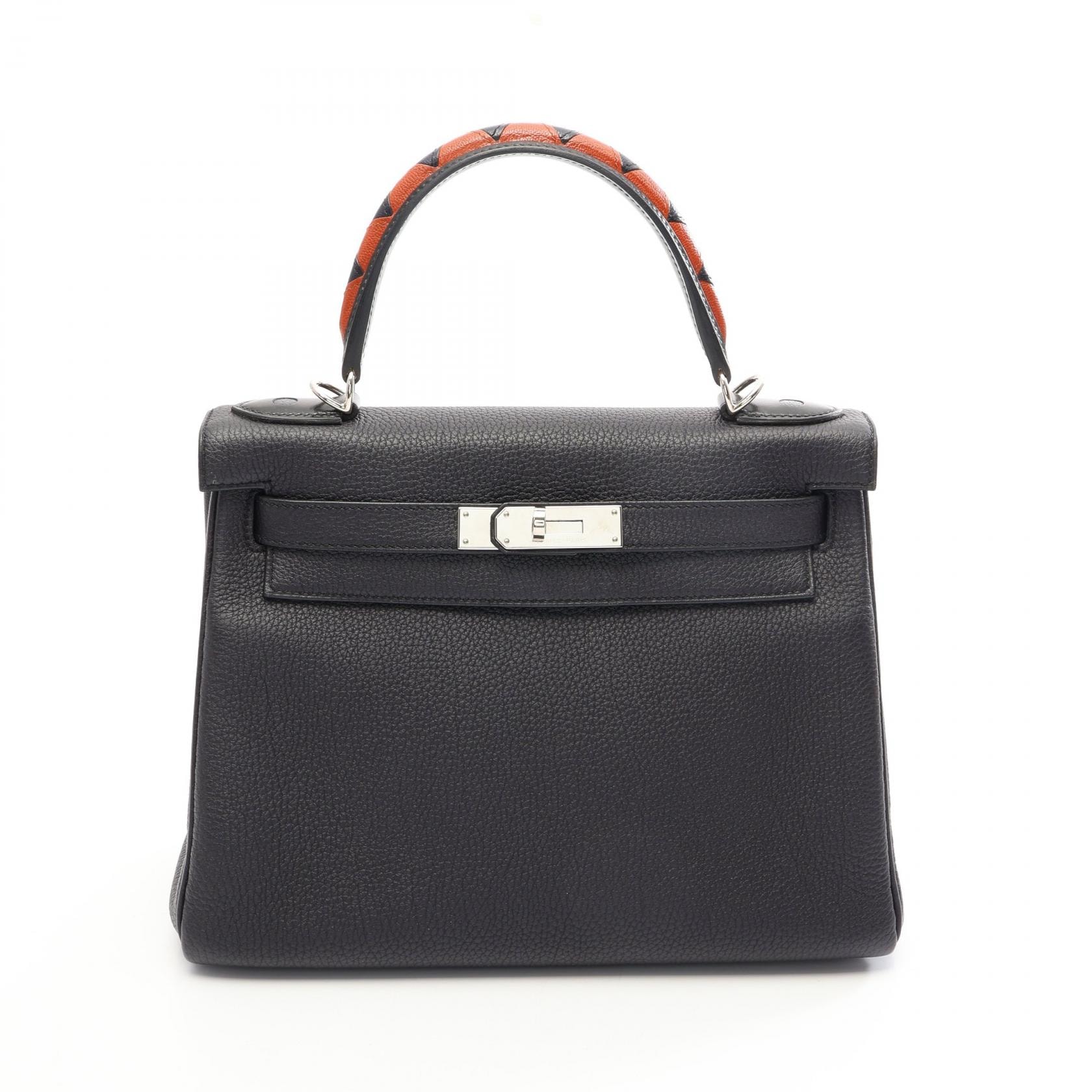エルメス HERMES ケリー28 ギャロップ ブルーインディゴ キュイーブル 内縫い 2WAY ハンドバッグ バッグ トゴ トゴ A刻印(2017年製造) レディース ネイビー系 / ブラウン系 【中古】