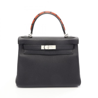 エルメス HERMES ケリー28 ギャロップ ブルーインディゴ キュイーブル 内縫い 2WAY ハンドバッグ バッグ トゴ トゴ A刻印(2017年製造) レディース ネイビー系 / ブラウン系 【中古】