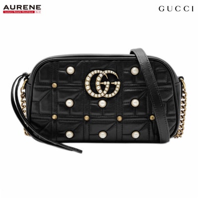GUCCI グッチ ショルダーバッグ キルティング スモール パール スタッズ GGマーモント 447632 レザー ブラック レディース
【中古】