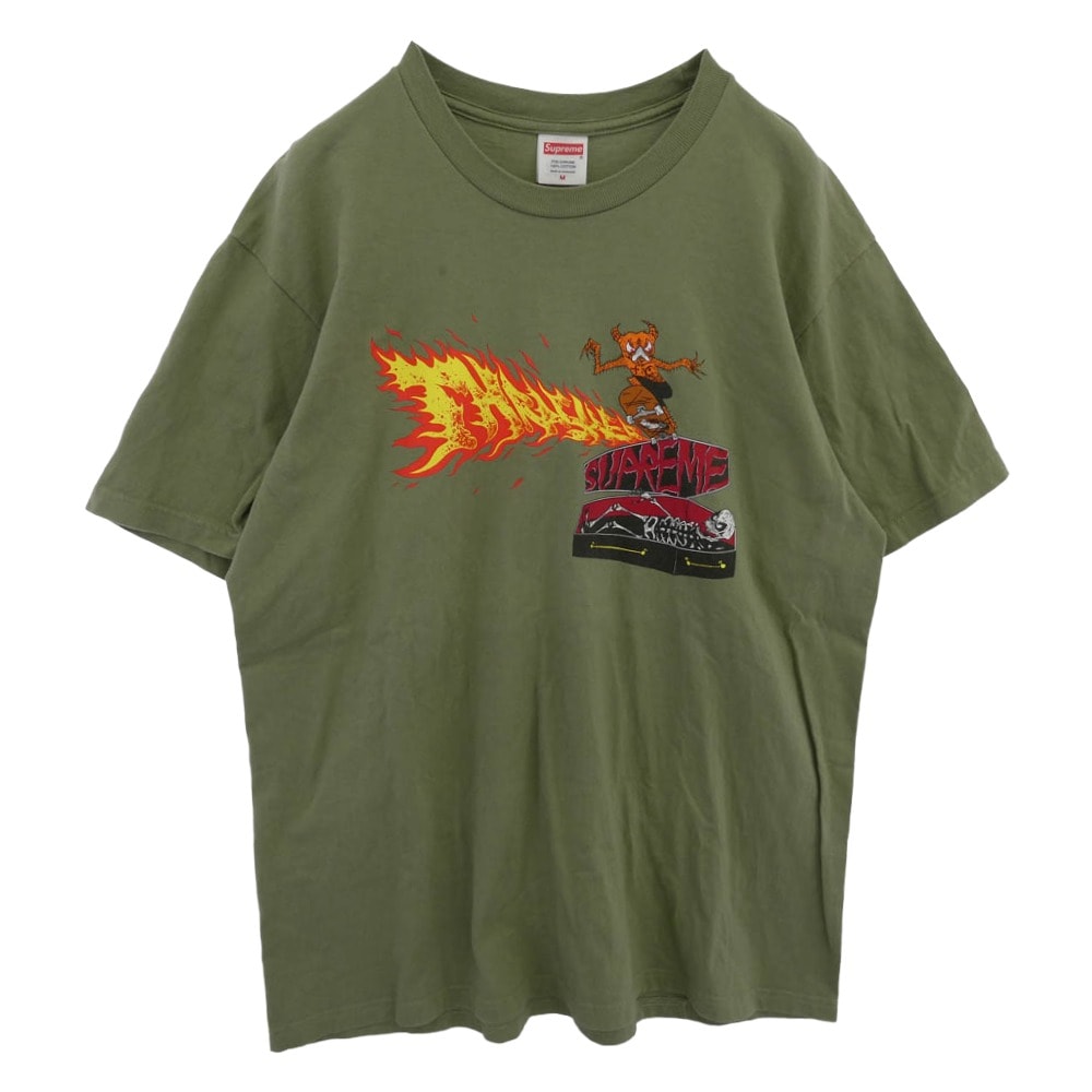 Supreme シュプリーム Tシャツ 24AW ×Thrasher Back Tail Tee スラッシャー バック テイル 半袖Tシャツ グリーン系 M【中古】