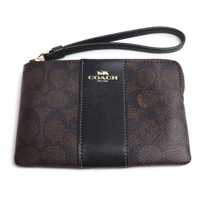 COACH コーチ コーナージップ リストレット ポーチ ブラウン CW854 IMXAQ アウトレット レディース【中古】【美品】