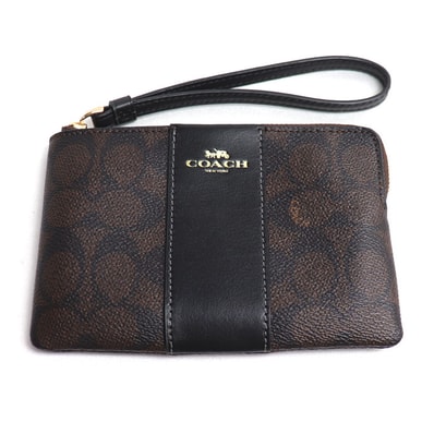COACH コーチ コーナージップ リストレット ポーチ ブラウン CW854 IMXAQ アウトレット レディース【中古】【美品】