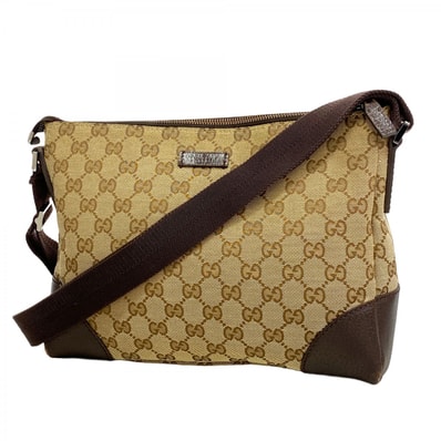【6db2247-k】グッチ ショルダーバッグ GGキャンバス 114273 キャンバス ブラウン シルバー金具【中古】レディース