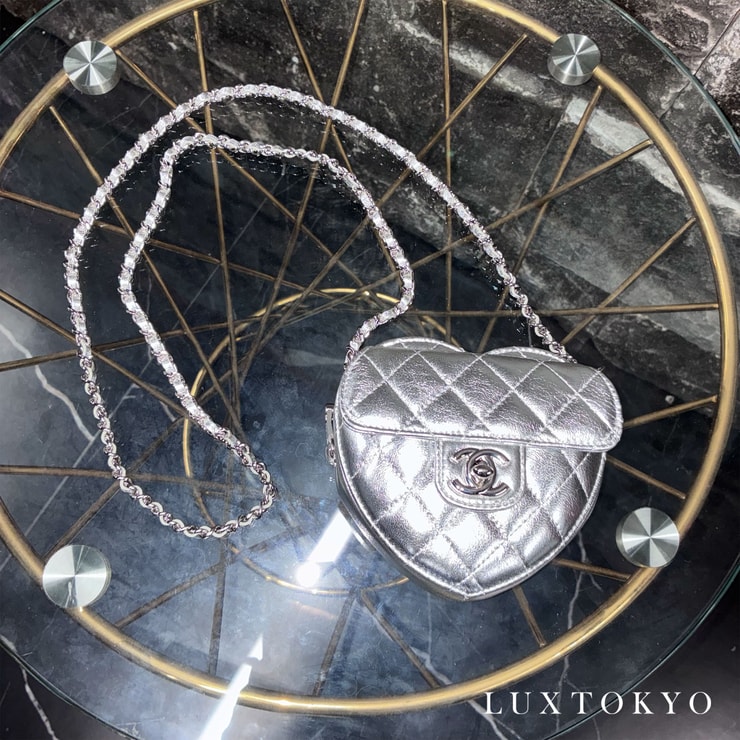 CHANEL シャネル マトラッセ メタリックラムスキン ハートシェイプ チェーンショルダーバッグ シルバー ランダムシール シルバー金具 ★希少★ ★美品★