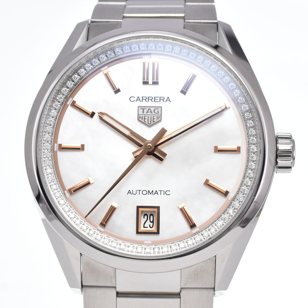 タグホイヤー TAG HEUER WBN231C カレラ ダイヤモンド ホワイトシェル 自動巻き レディース 美品 腕時計 B#149653