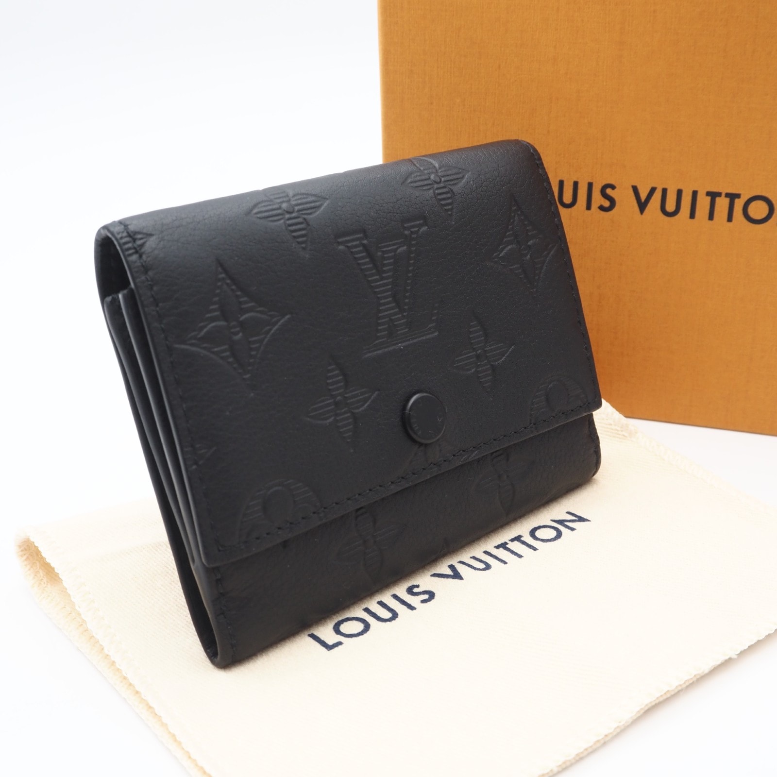 美品 LOUIS VUITTON ルイ・ヴィトン モノグラム シャドウ ヴィクター ウォレット M12635 三つ折り財布 ブラック カーフレザー メンズ