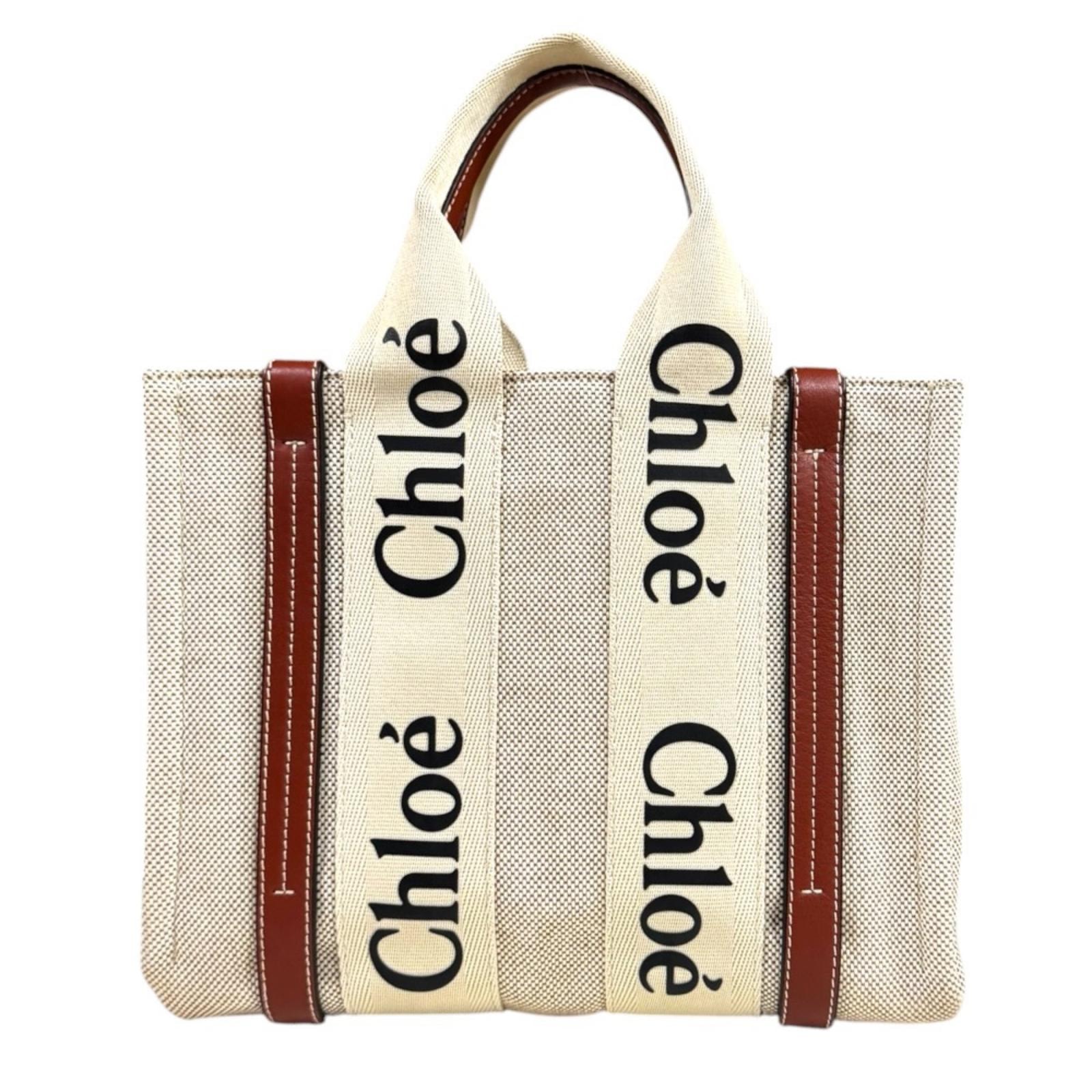 クロエ スモールトート ウッディ  ハンドバッグ キャンバス ベージュ レディース Chloe  中古