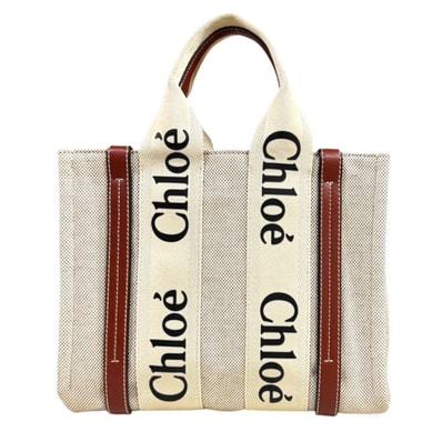 クロエ スモールトート ウッディ ハンドバッグ キャンバス ベージュ レディース Chloe 中古