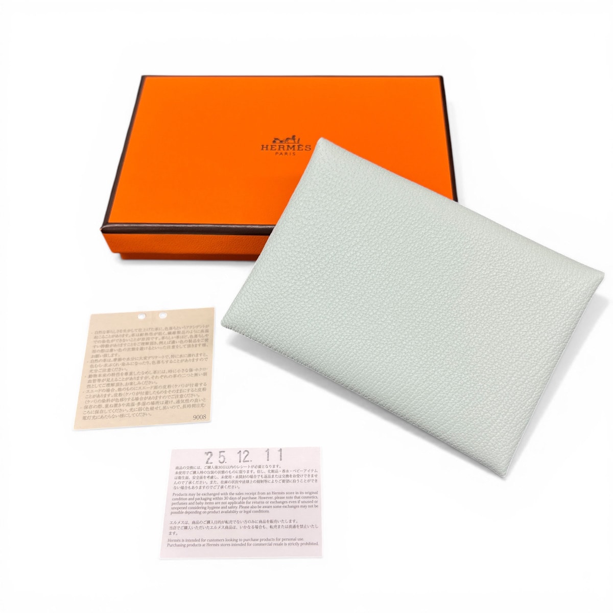 HERMES 未使用品 エルメス CALVI DUO VERSO カルヴィ デュオ ヴェルソ シェーブル ヴィールフィズ ヴェールモワイヤン コインケース W刻印 2024年 レザー ライトグリーン 箱付き プレゼント ギフト 美品 Sランク 中古 鑑定済