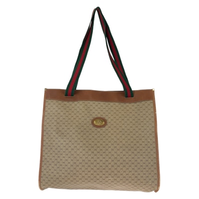 GUCCI グッチ ヴィンテージ オールドグッチ シェリーライン マイクロGG ブラウン ゴールド金具 GGスプリームキャンバス レザー/ トートバッグ ショルダーバッグ 603083 【中古】