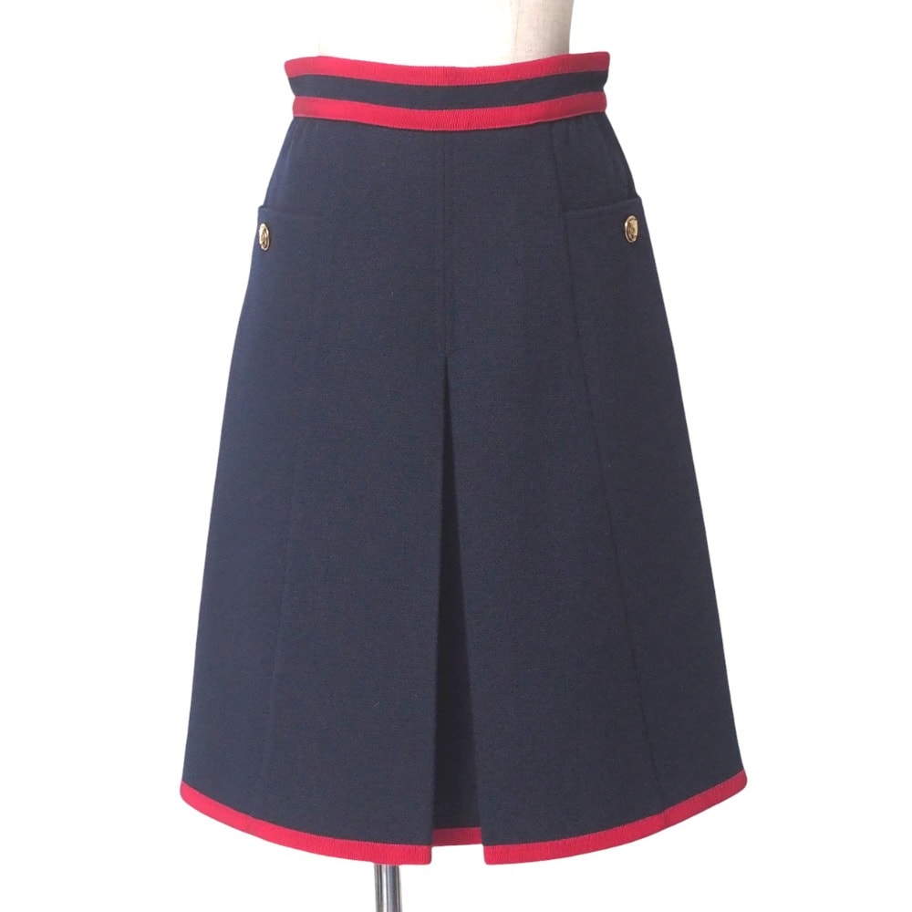 ■美品■GUCCI グッチ スカート サイズ36 ミケーレ期 バイカラー タイガーボタン インバーテッドプリーツスカート イタリア製 ブランド古着【中古】20250519/RA4773