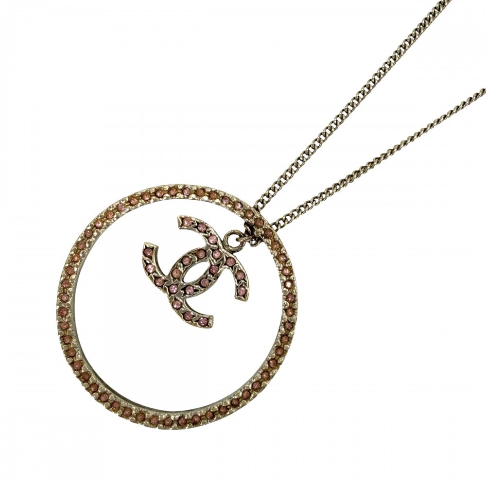 CHANEL シャネル ネックレス サークル ココマーク アクセサリー ロングネックレス アジャスター付き ラインストーン  GP   06A ゴールド ピンク レディース 約12.3g 2006年【中古品】