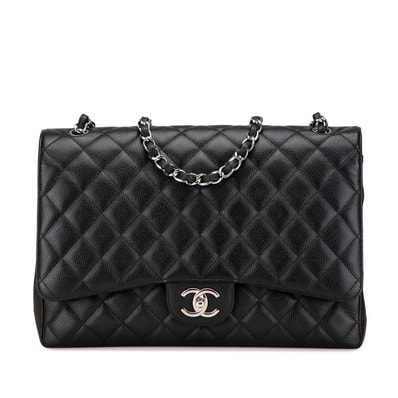 シャネル マトラッセ ダブルフラップ ココマーク チェーン ショルダーバッグ ブラック キャビアスキン レディース CHANEL 【中古】