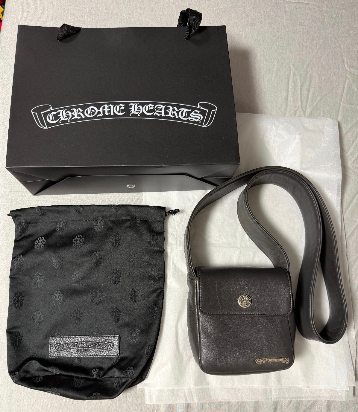 Chrome Hearts Cross Button Leather Shoulder Bag Hot Pot "Black"