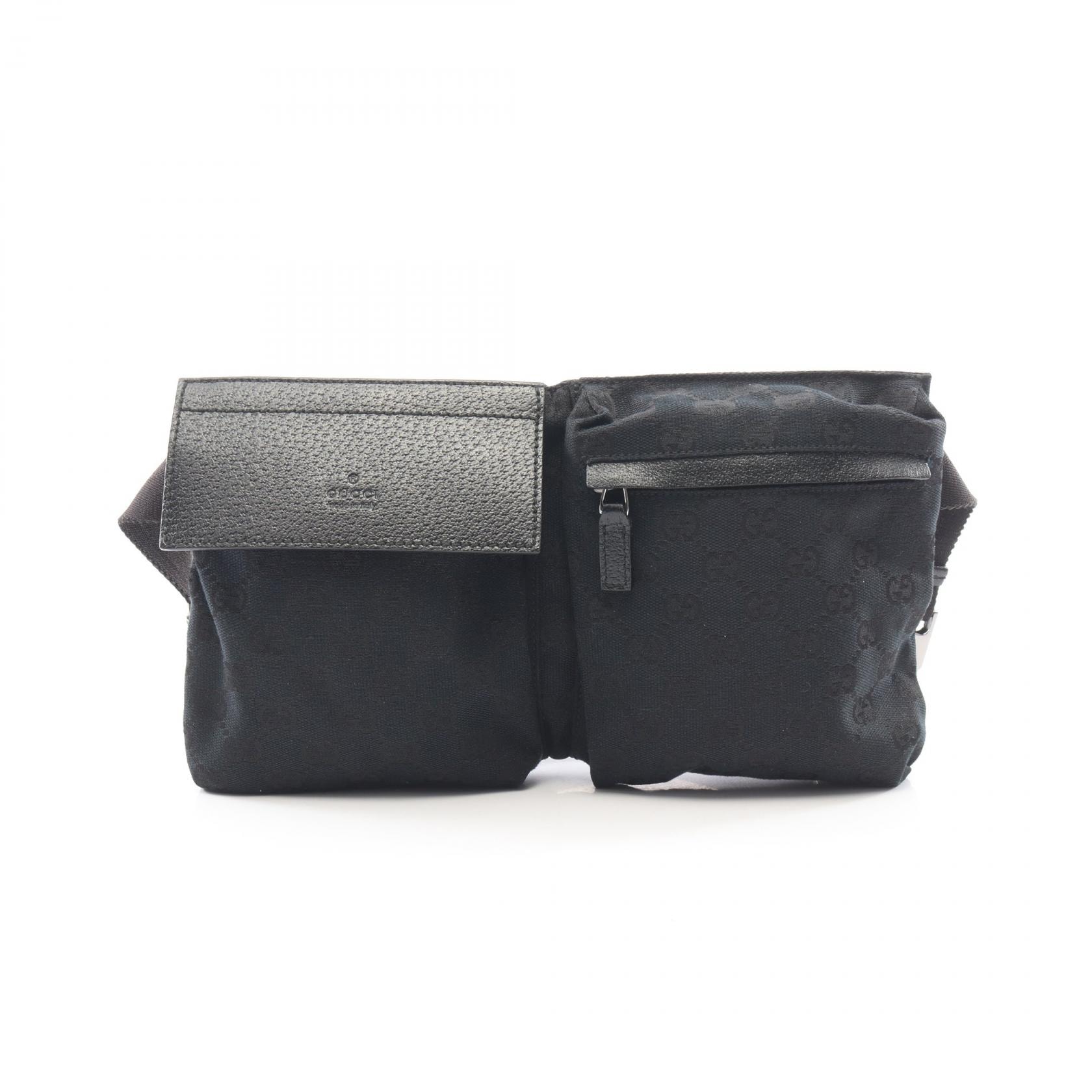 グッチ GUCCI GGキャンバス ウエストバッグ ボディバッグ バッグ キャンバス レザー メンズ レディース ブラック系 28566 【中古】