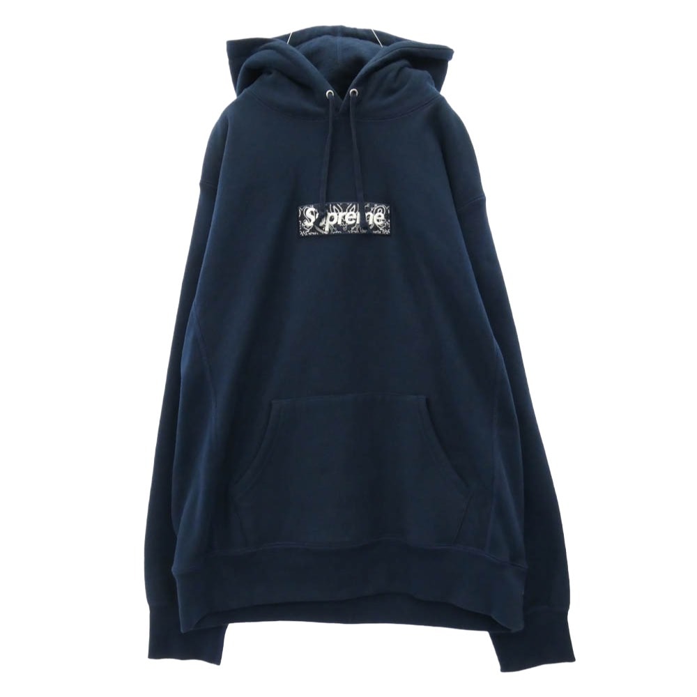 Supreme シュプリーム パーカー 19AW Bandana Box Logo Hooded Sweatshirt バンダナ ボックスロゴ フーデッド スウェットシャツ フーディー パーカー ネイビー系 L【美品】【中古】
