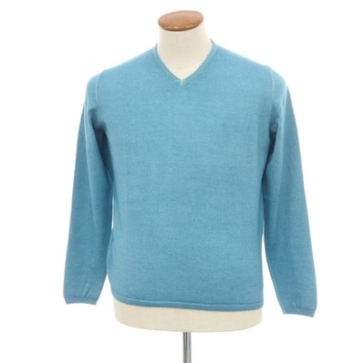 【中古】クルチアーニ CRUCIANI ガーメントダイ ウール Vネック プルオーバーニット ライトブルー【サイズ48】【メンズ】