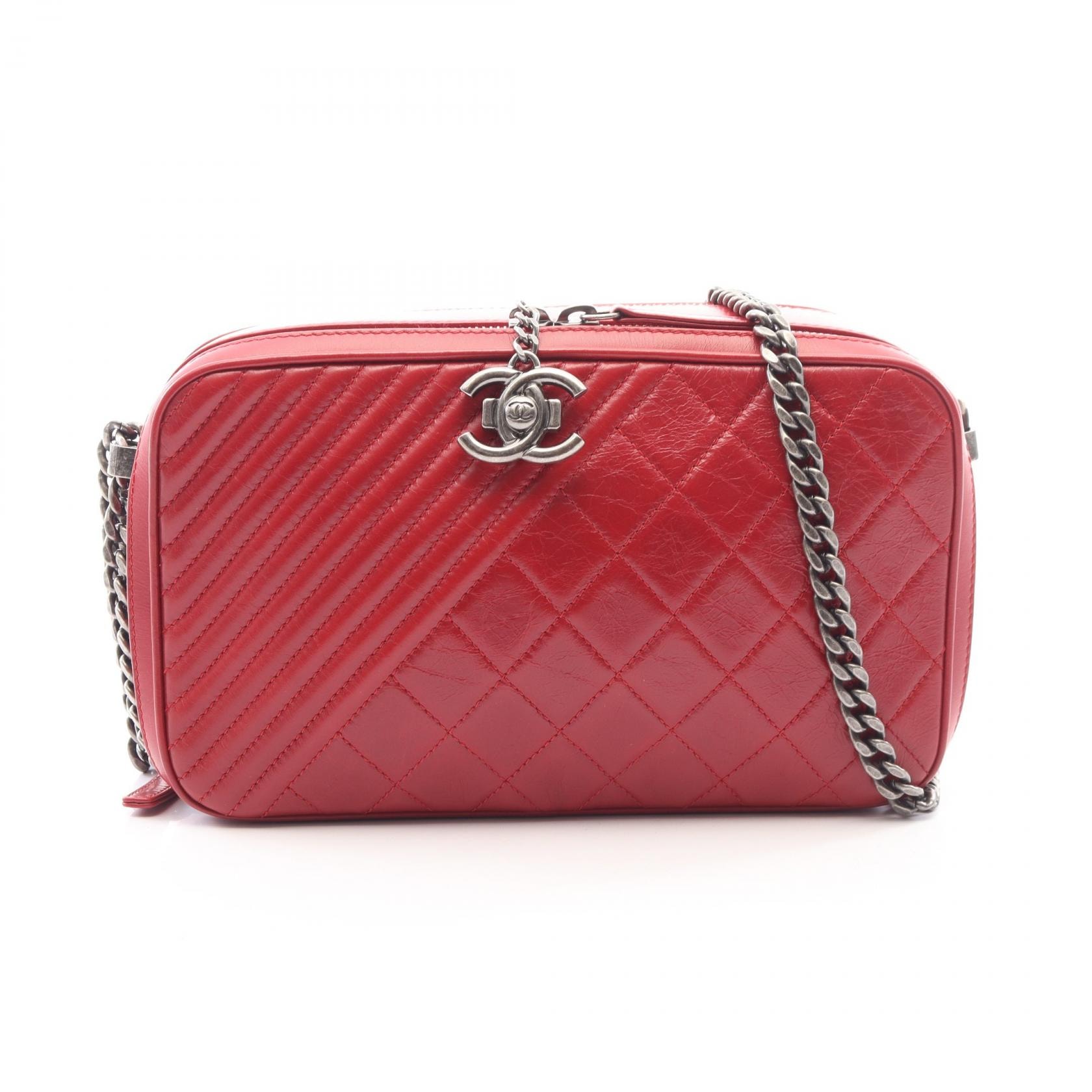 シャネル CHANEL ココボーイ カメラバッグ ショルダーバッグ バッグ レザー レディース レッド系 【中古】