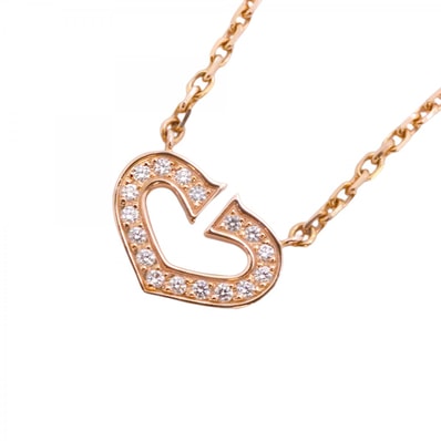 【6jdb0427-09】カルティエ ネックレス Cハート K18PG ピンクゴールド ダイヤモンド【中古】レディース