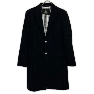 バーバリーブラックレーベル ブラック BMC78-505-29 ウール ストライプ チェスターコート M