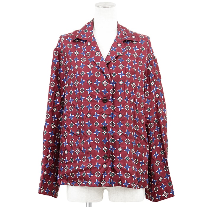 【新品同様】LOUIS VUITTON ルイ・ヴィトン パジャマシャツ サイズ 36 レディース 2019AW シルク100% モノグラム フラワー モチーフ 長袖 トップス レッド マルチカラー 赤 総柄 イタリア製 RW192W OYE FHBL15