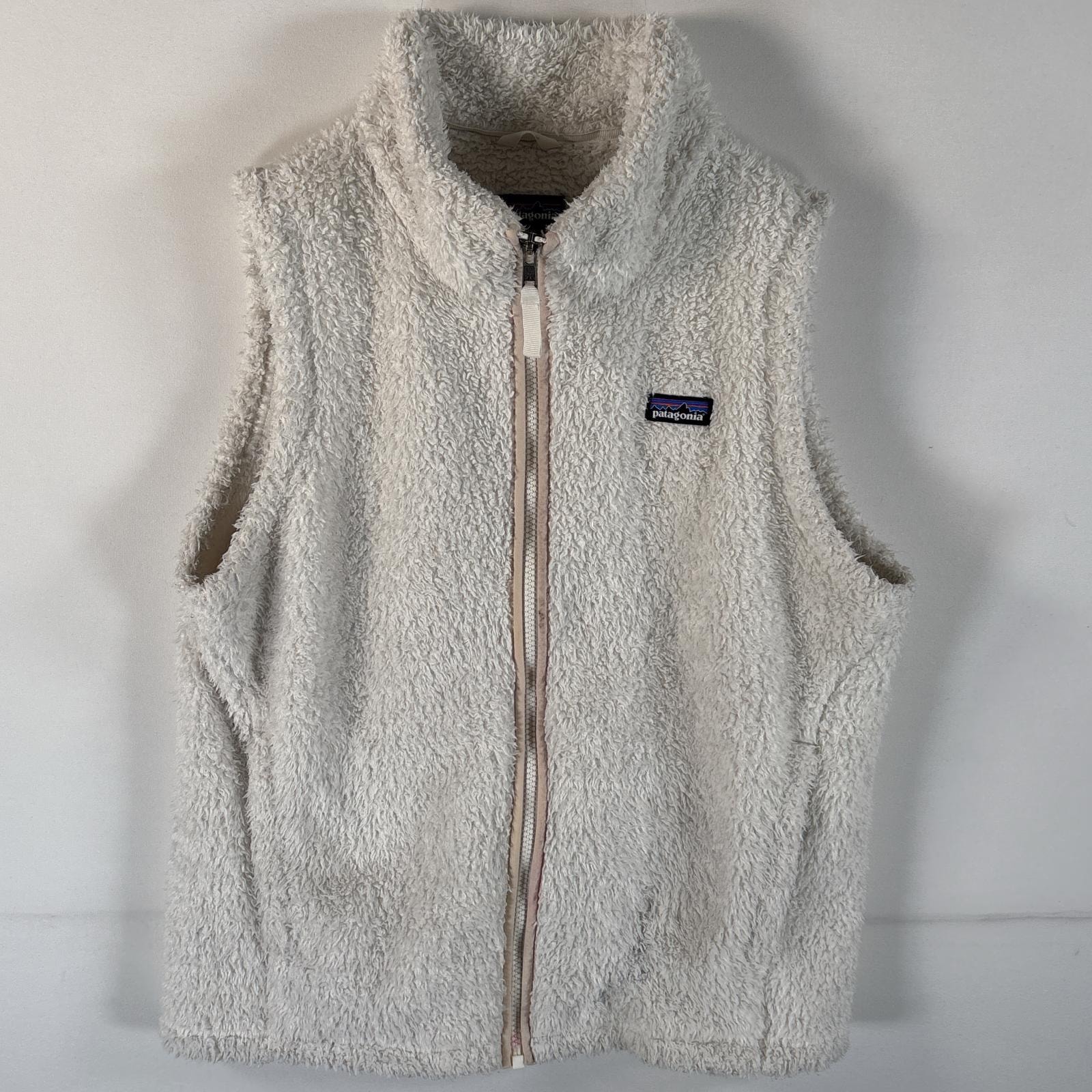 古着 パタゴニア patagonia フリースベスト ワンポイントロゴ ボア フルジップ サイドポケット XXL 16/18  ホワイト レディース